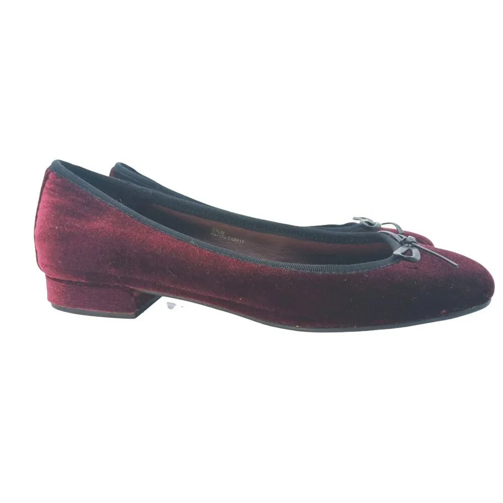 Born Ono Hallada Wine Velvet Ballet Flats Bow Shoes Size 8.5 Stacked Low Heel - Picture 2 of 15